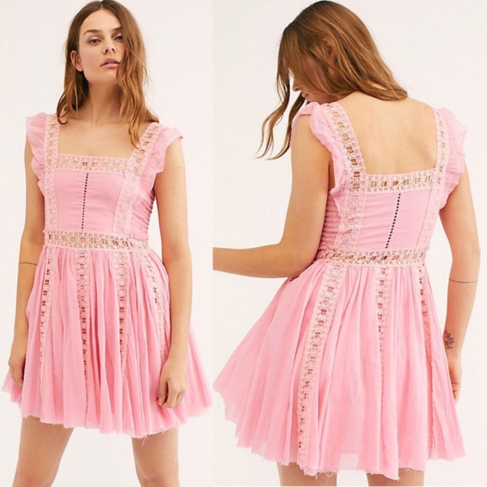 Free People Pink Lace Mini Dress